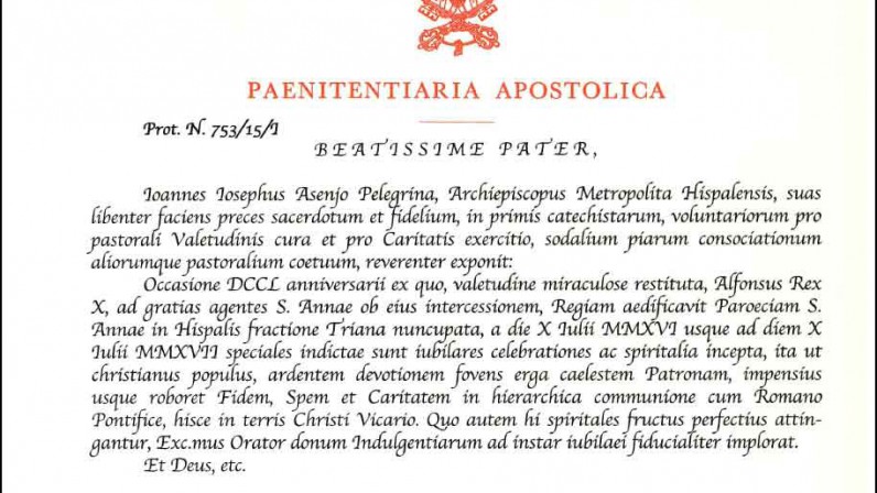 La Penitenciaría Apostólica envía el decreto de concesión del año jubilar de la Parroquia de Santa Ana