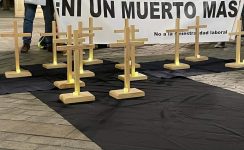 Cruces en la Plaza Virgen de los Reyes por las ocho víctimas en accidente laboral este año en Sevilla